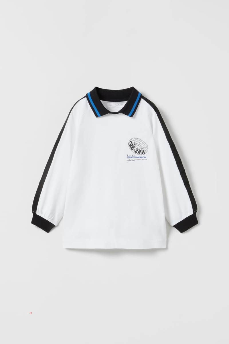 ZARA SPORTY POLO-STYLE T-shirt Pojke Vita | WIFGD-5674