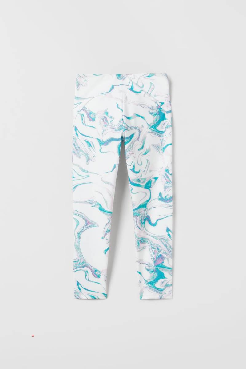 ZARA SPORTY PRINTED Leggings Tjej Vita Gröna | JKAQC-6801