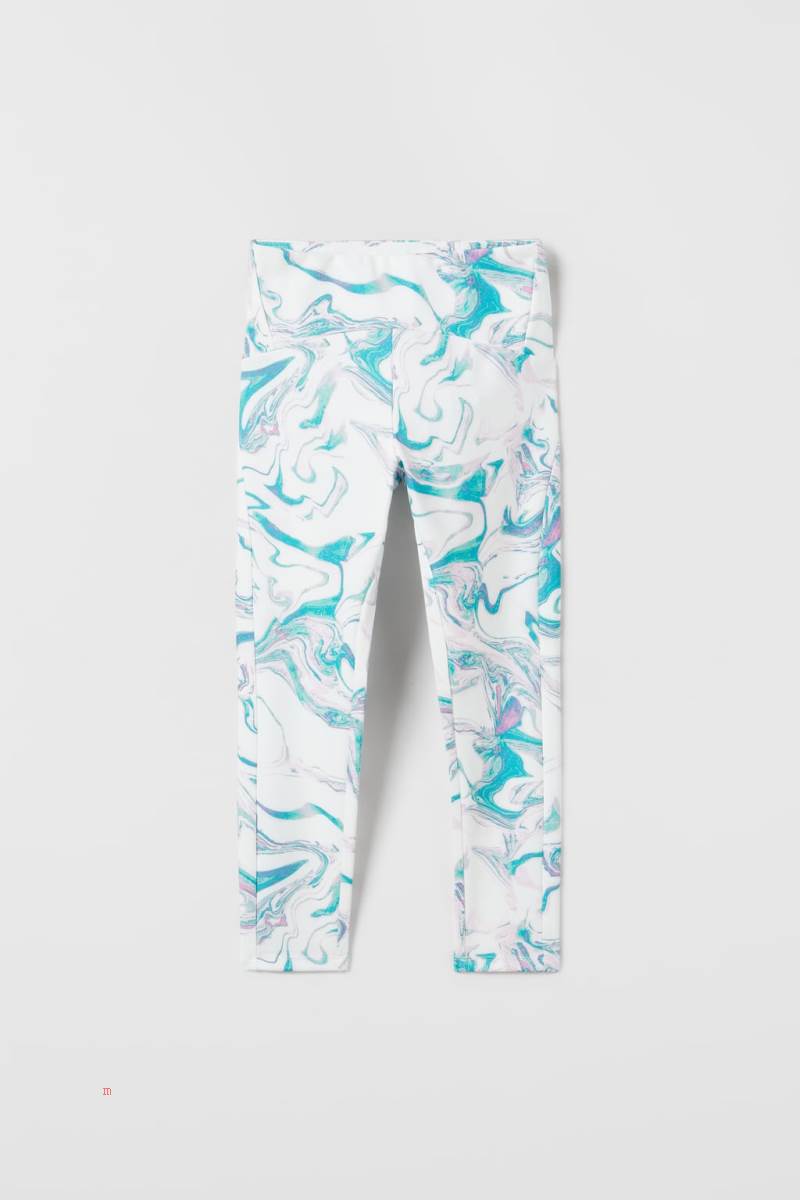 ZARA SPORTY PRINTED Leggings Tjej Vita Gröna | JKAQC-6801