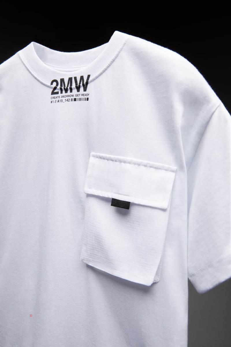 ZARA SPORTY RIPSTOP T-shirt Pojke Vita | VATLX-7981
