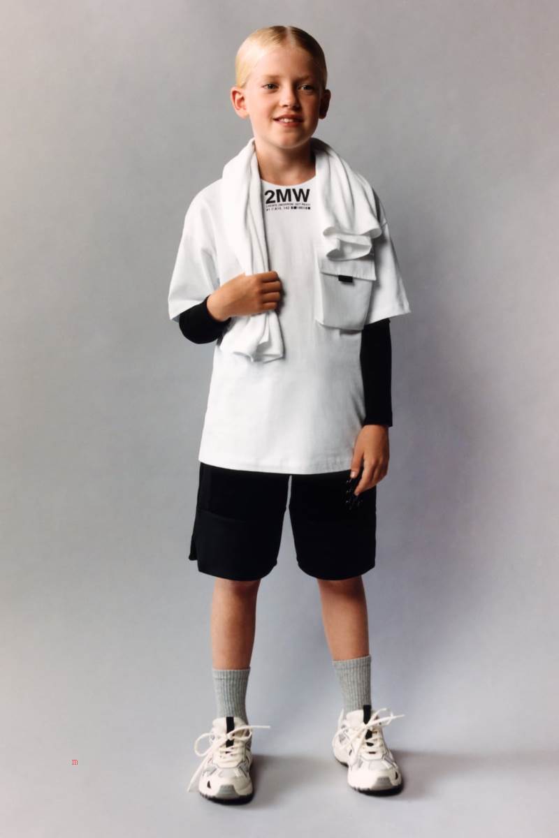 ZARA SPORTY RIPSTOP T-shirt Pojke Vita | VATLX-7981