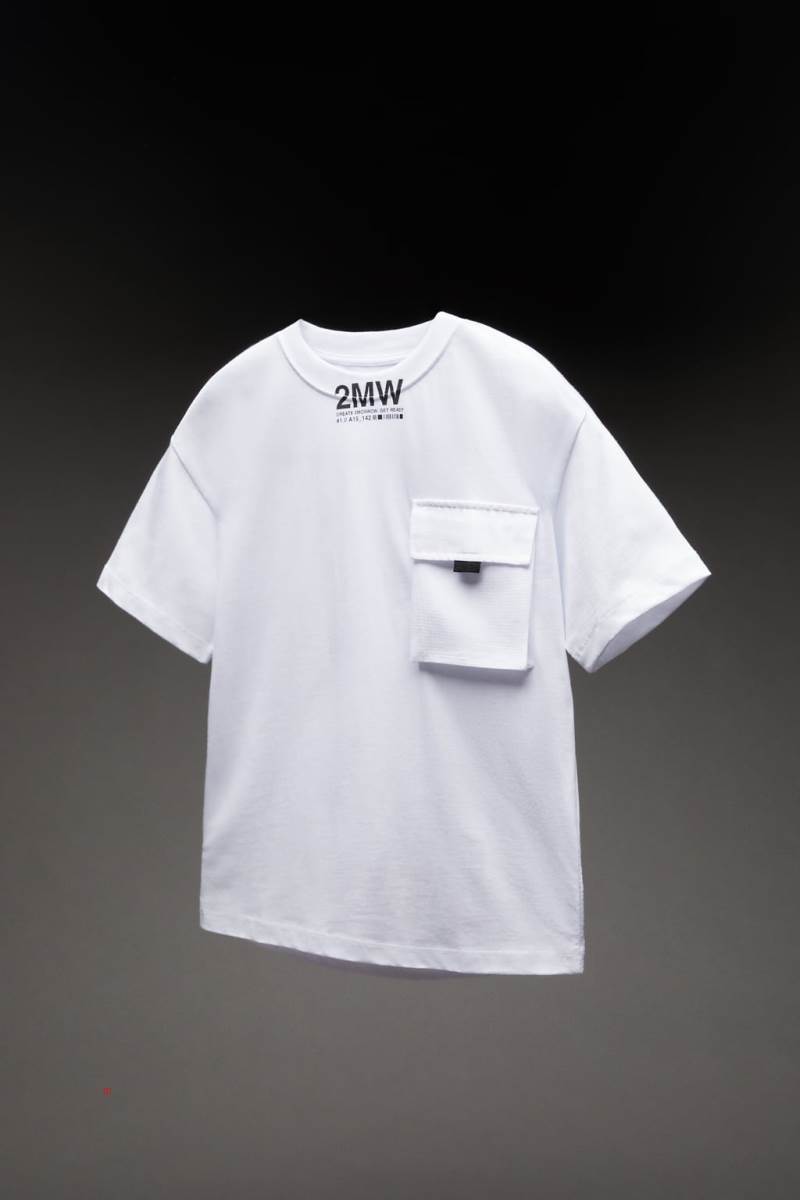 ZARA SPORTY RIPSTOP T-shirt Pojke Vita | VATLX-7981