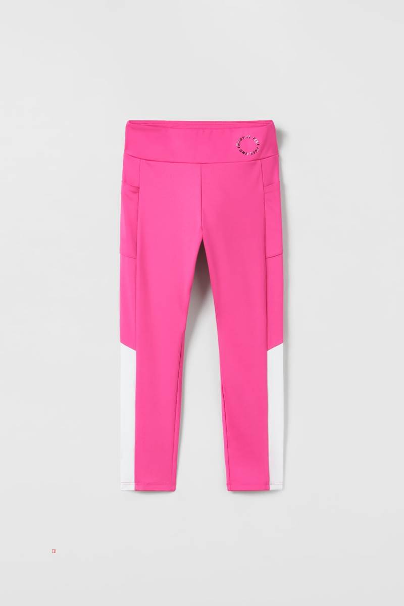 ZARA SPORTY WITH STRIPES Leggings Tjej Fuchsia | PXAYM-0729
