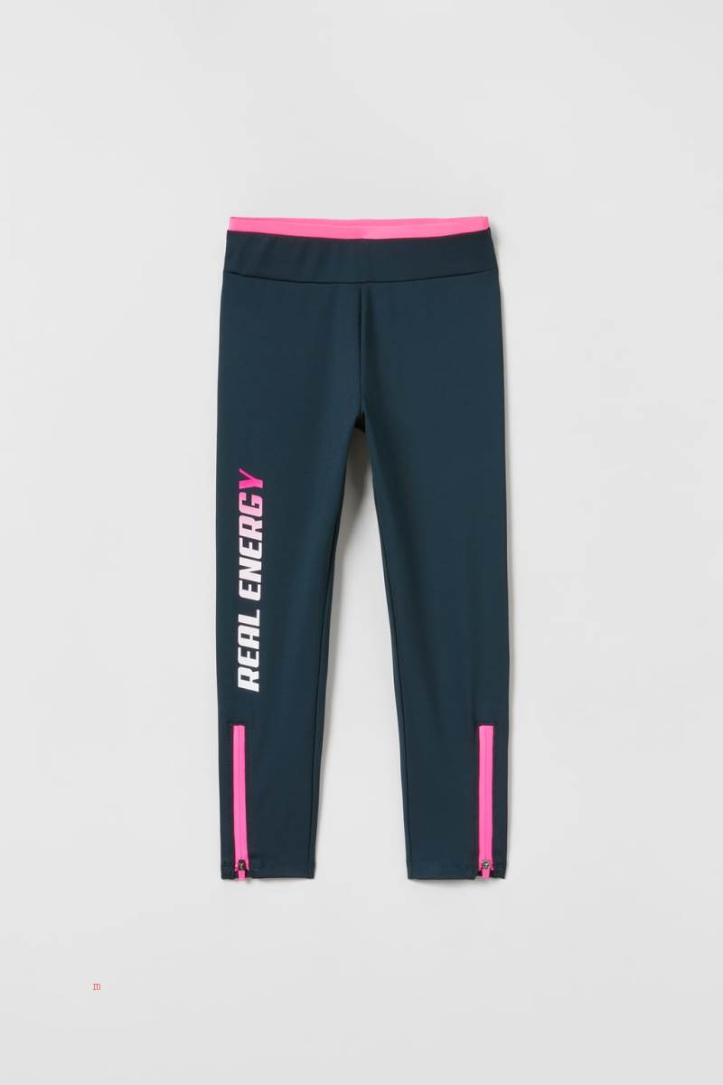 ZARA SPORTY WITH ZIPS Leggings Tjej Mörkgröna | XUHKS-7604