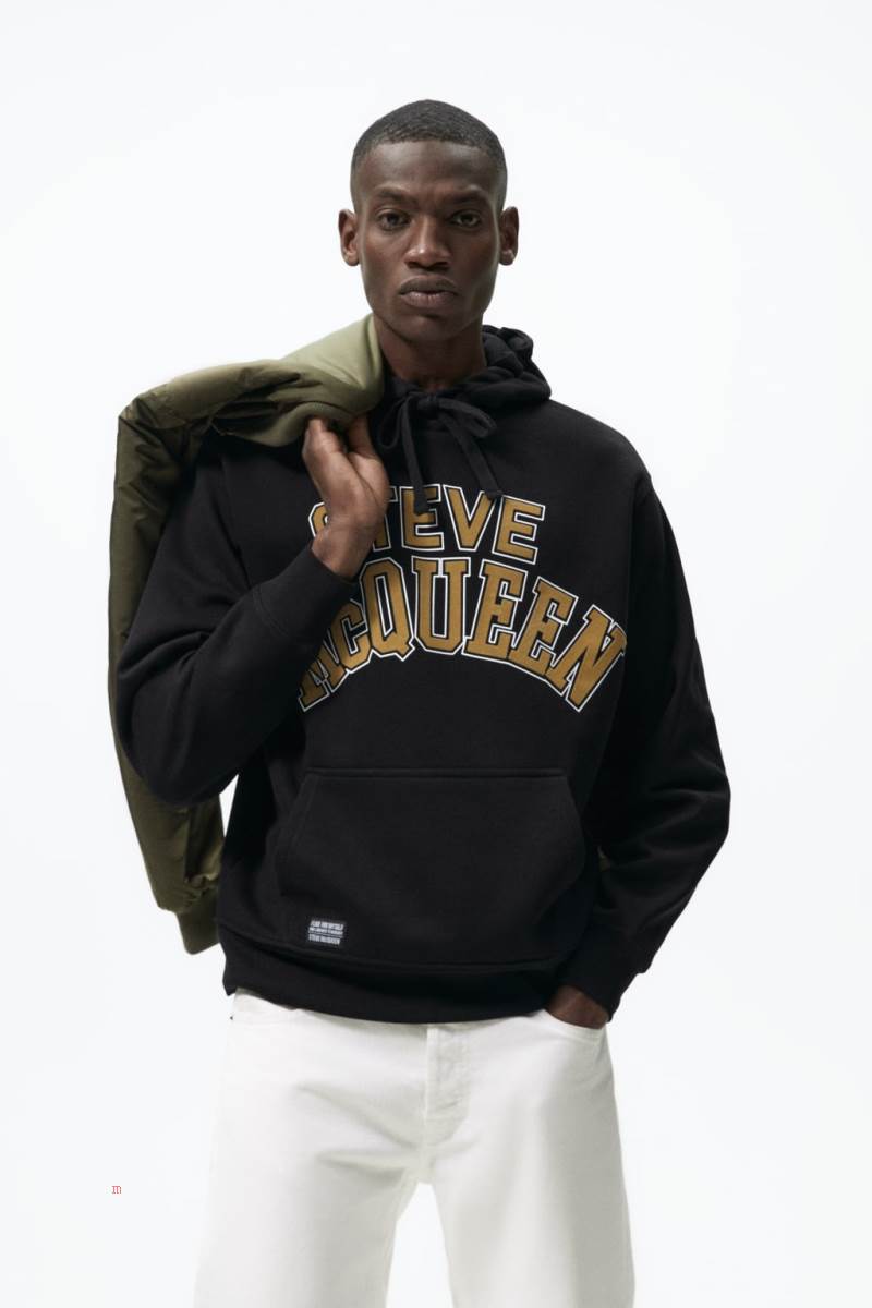 ZARA STEVE MCQUEEN ™ Hoodie Herr Svarta | UEMRB-4732