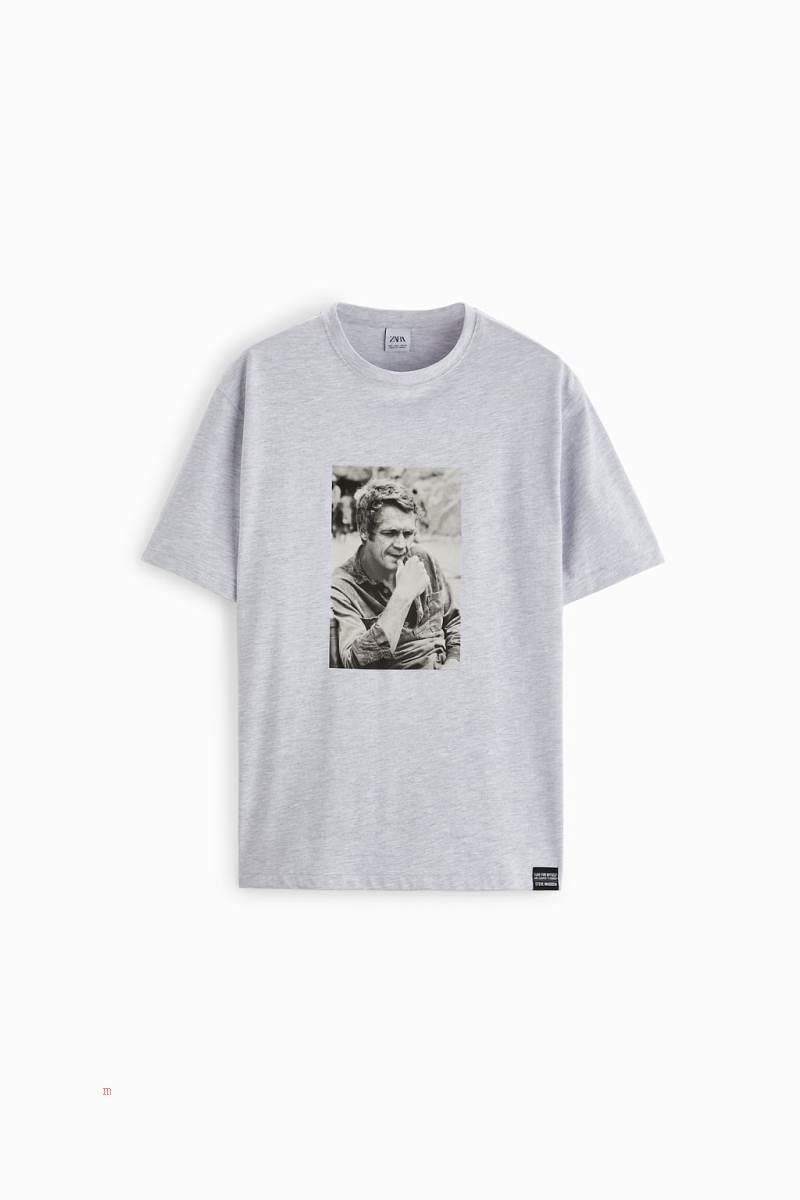 ZARA STEVE MCQUEEN ™ PHOTOGRAPH T-shirt Herr Grå | OUFRQ-4513
