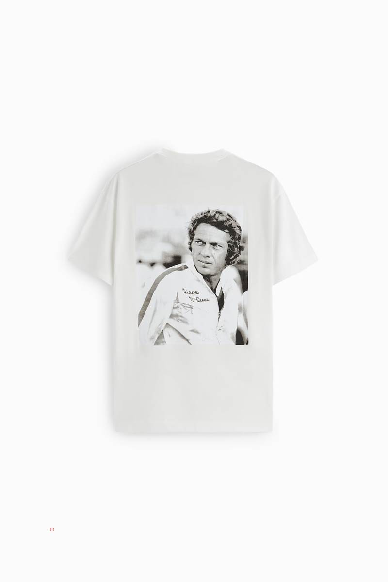 ZARA STEVE MCQUEEN ™ PRINT T-shirt Herr Vita | IWHDE-0986