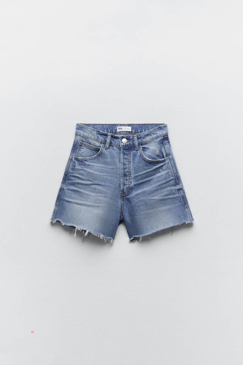ZARA STRAIGHT DENIM BERMUDAS Shorts Dam Blå | QLBVH-5812