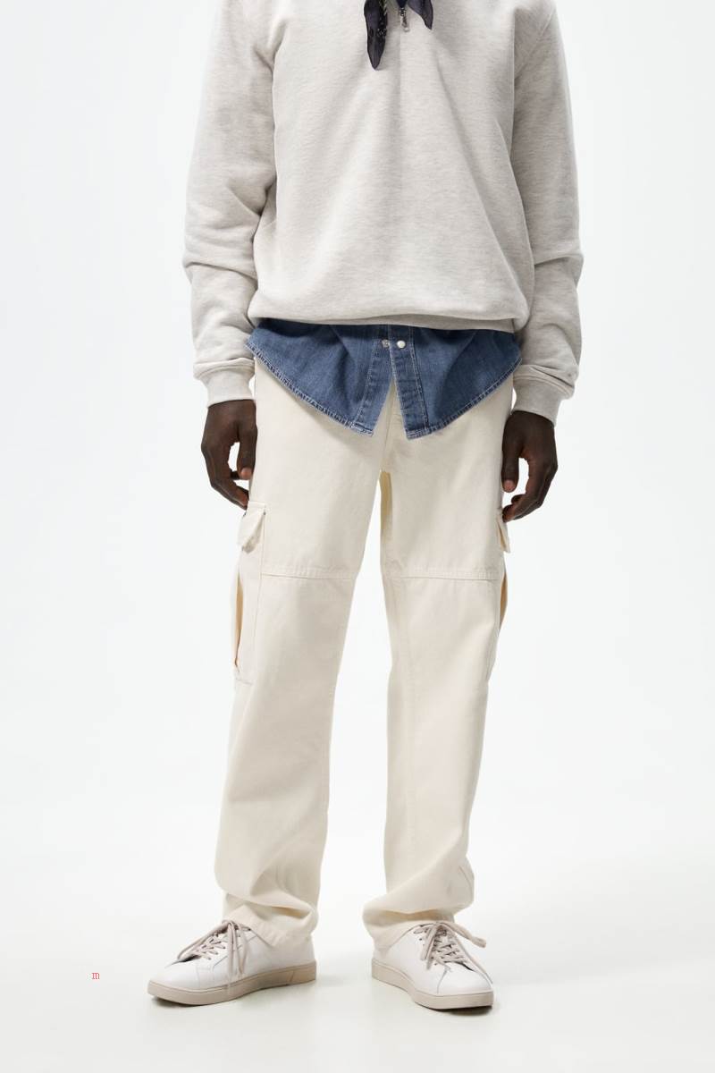 ZARA STRAIGHT FIT CARGO Byxor Herr Vita | SWNMZ-8209