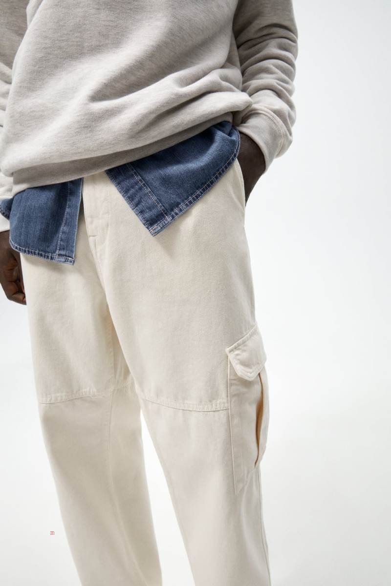 ZARA STRAIGHT FIT CARGO Byxor Herr Vita | SWNMZ-8209