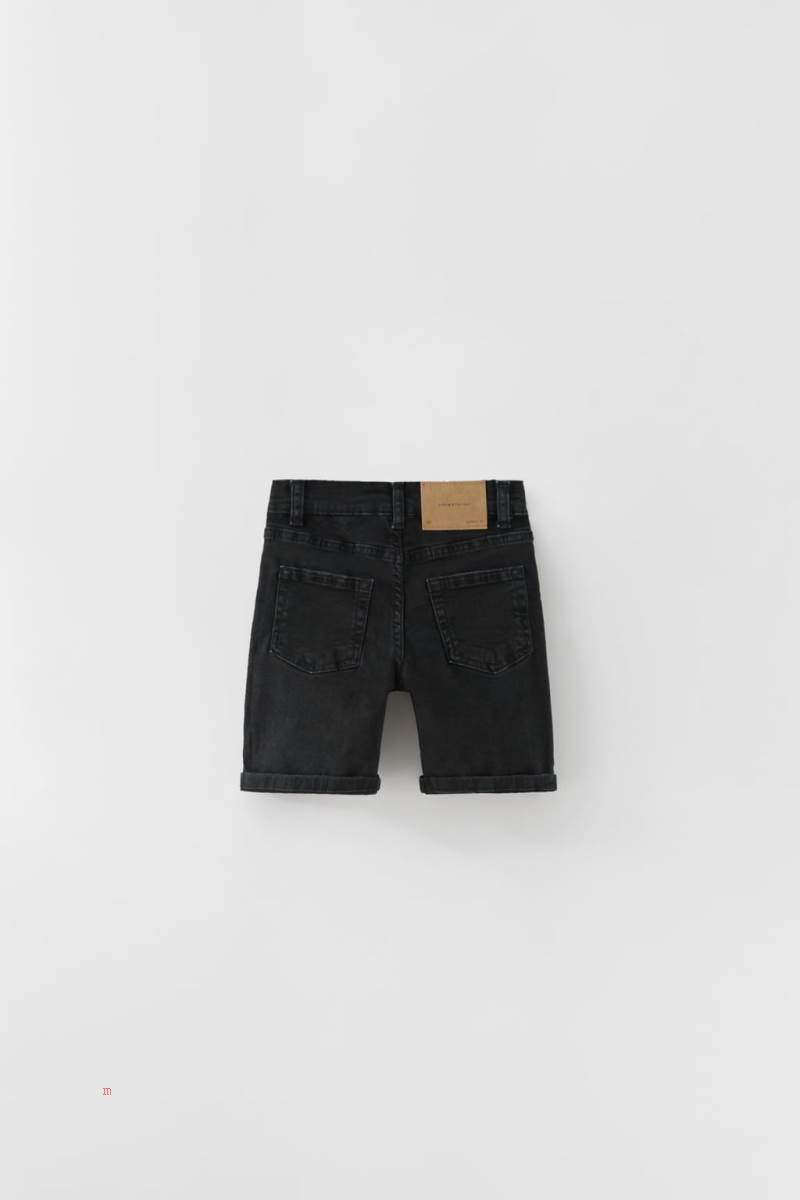 ZARA STRAIGHT-FIT DENIM BERMUDA Shorts Pojke Svarta | JPKEQ-2139