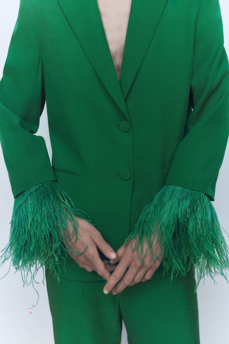 ZARA STRAIGHT WITH FEATHERS Blazers Dam Gröna | VKIUJ-6342