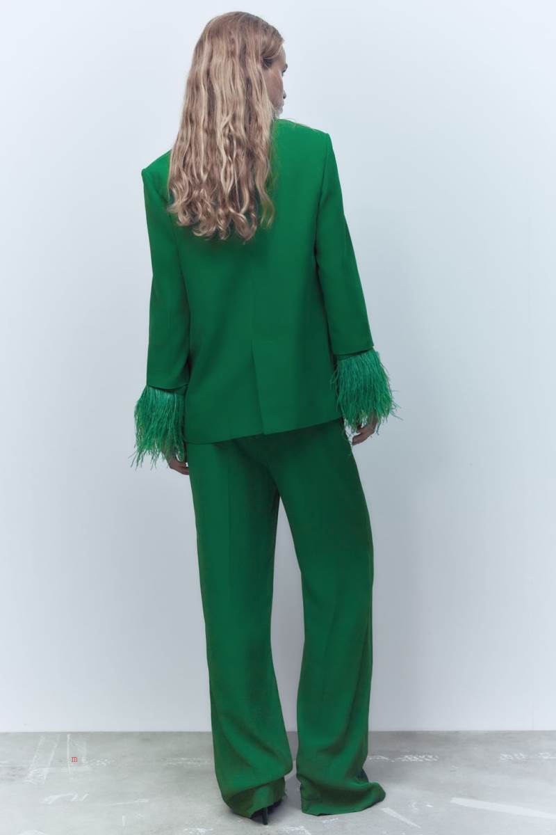 ZARA STRAIGHT WITH FEATHERS Blazers Dam Gröna | VKIUJ-6342