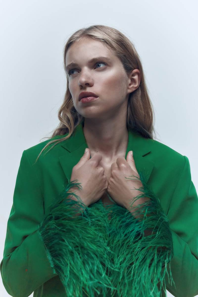 ZARA STRAIGHT WITH FEATHERS Blazers Dam Gröna | VKIUJ-6342
