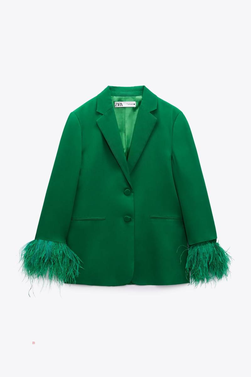 ZARA STRAIGHT WITH FEATHERS Blazers Dam Gröna | VKIUJ-6342