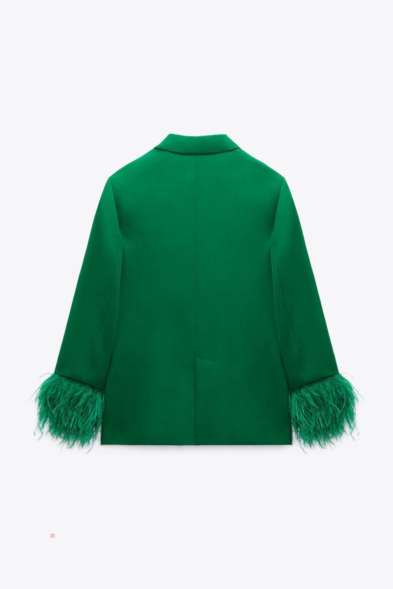 ZARA STRAIGHT WITH FEATHERS Blazers Dam Gröna | VKIUJ-6342