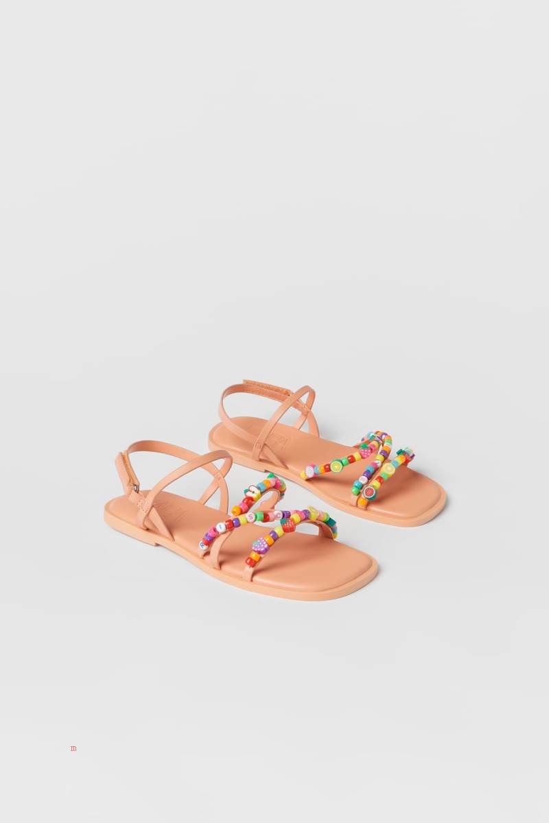 ZARA STRAPPY BEADED Sandaler Tjej Olika Färger Röda | SRJBY-8720