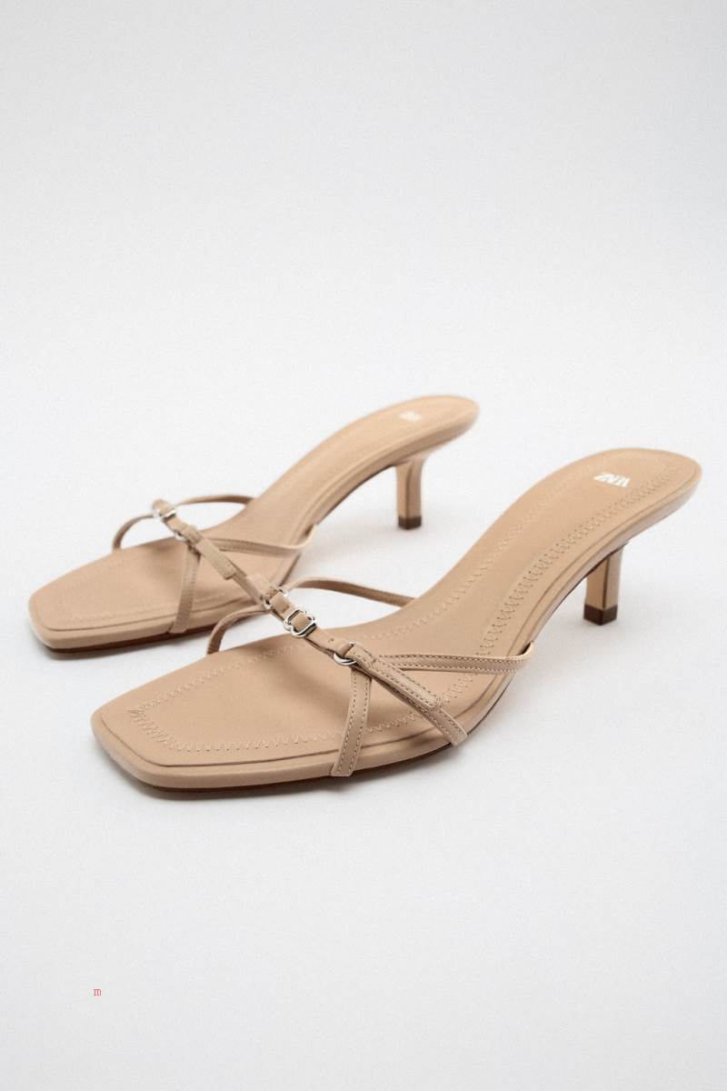 ZARA STRAPPY LEATHER Sandaler Dam Beige | CXREA-4986