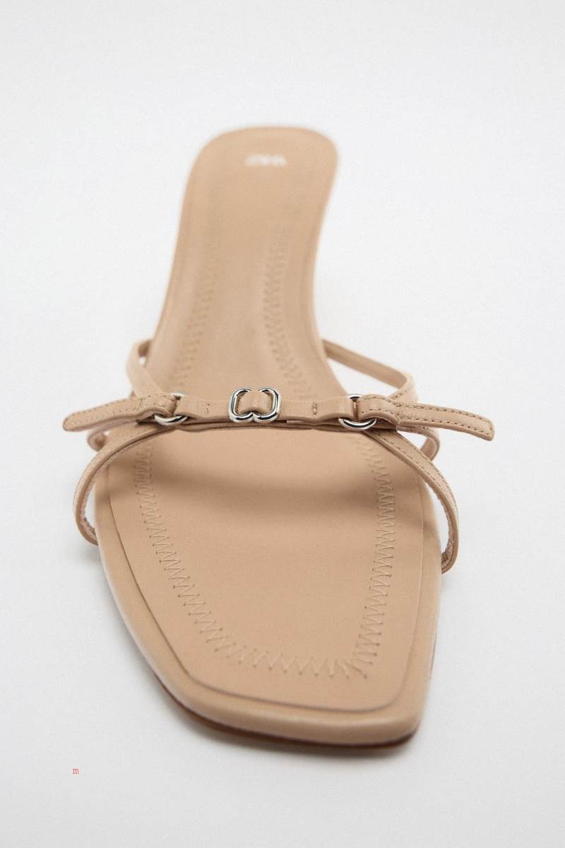 ZARA STRAPPY LEATHER Sandaler Dam Beige | CXREA-4986
