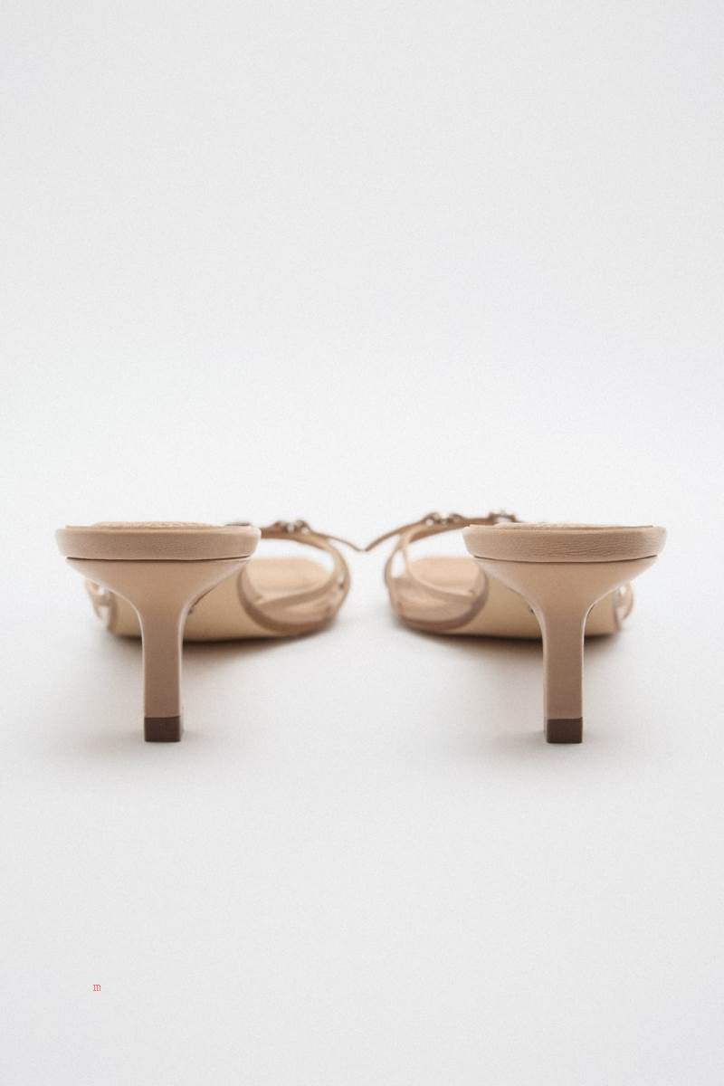 ZARA STRAPPY LEATHER Sandaler Dam Beige | CXREA-4986