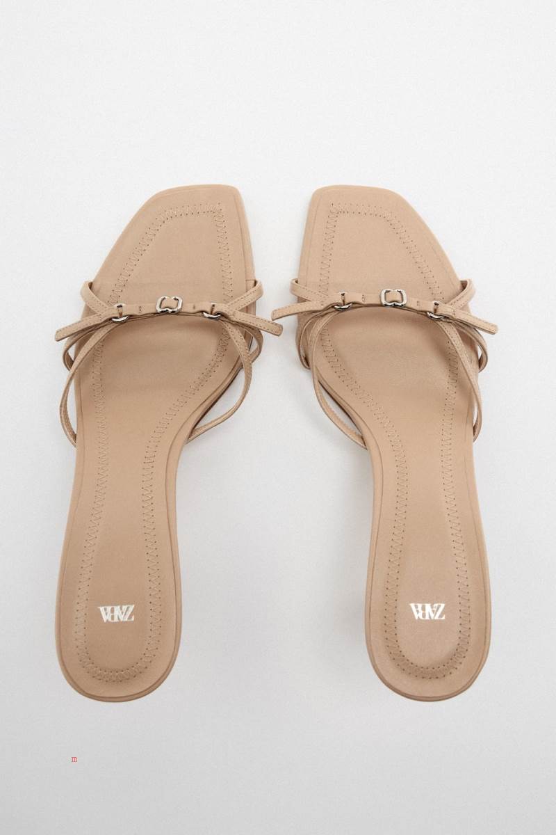 ZARA STRAPPY LEATHER Sandaler Dam Beige | CXREA-4986