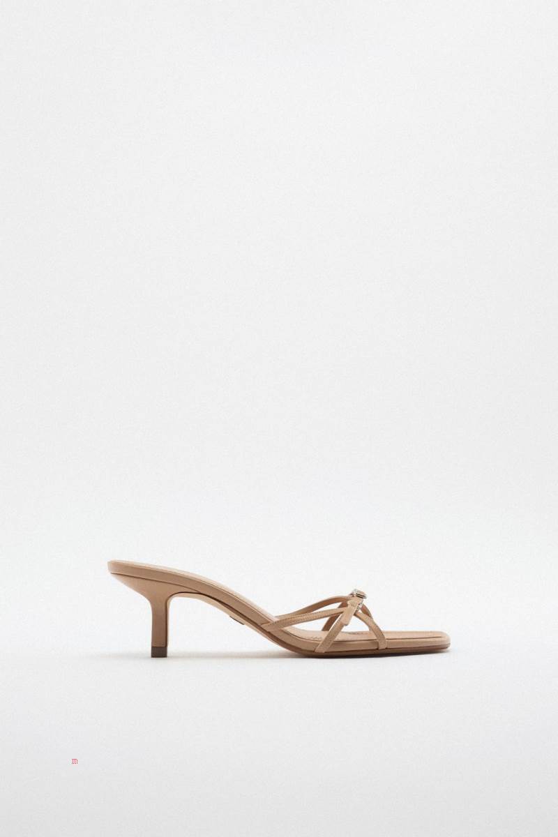ZARA STRAPPY LEATHER Sandaler Dam Beige | CXREA-4986