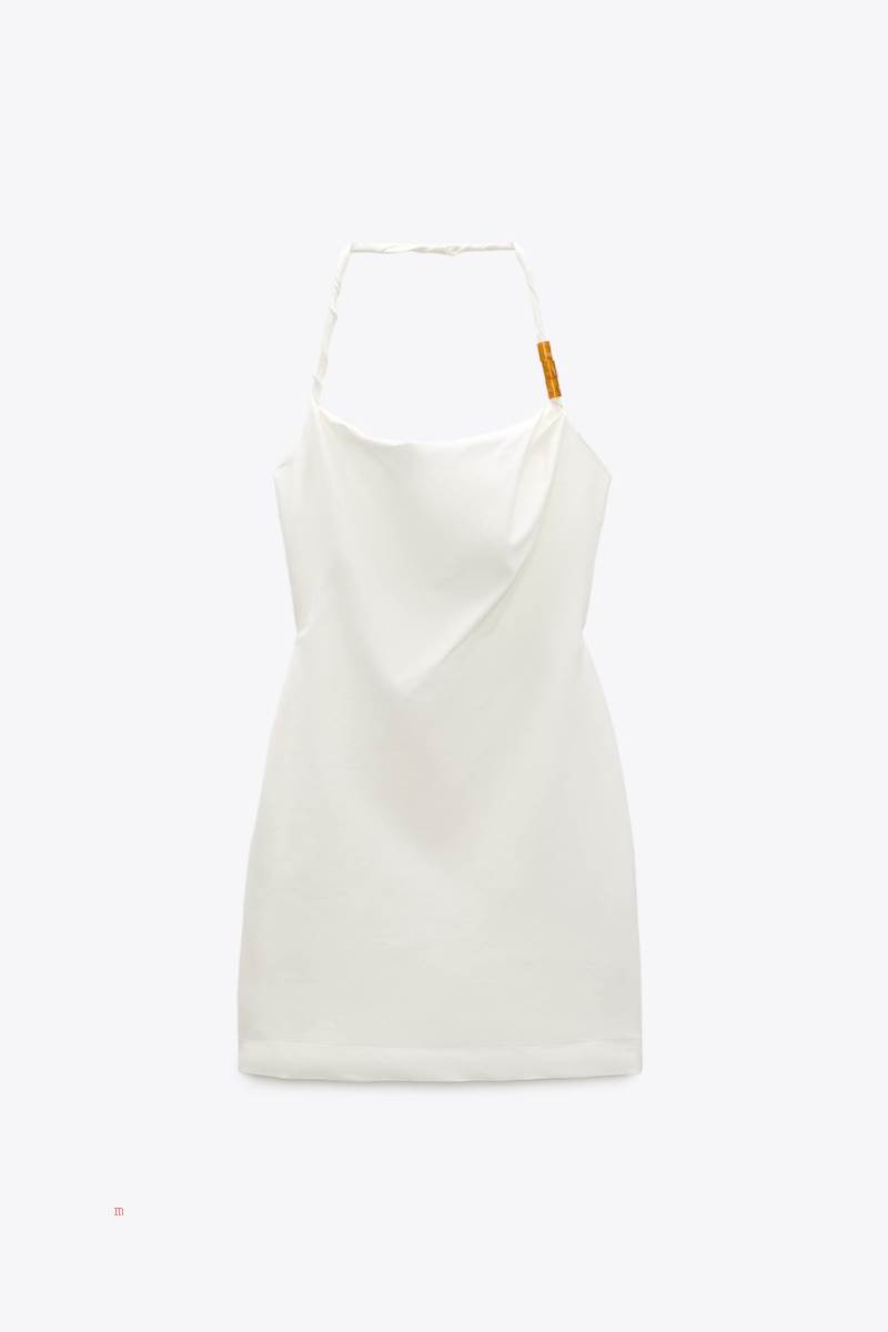 ZARA STRETCHY LINEN BLEND SHORT Klänning Dam Grå Vita | UYVEM-4571