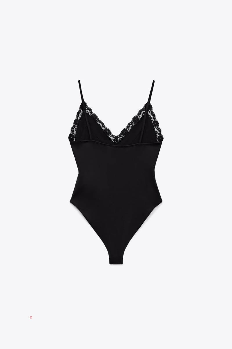 ZARA STRETCH WITH LACE TRIM Bodysuit Dam Svarta | ZIXKH-8210