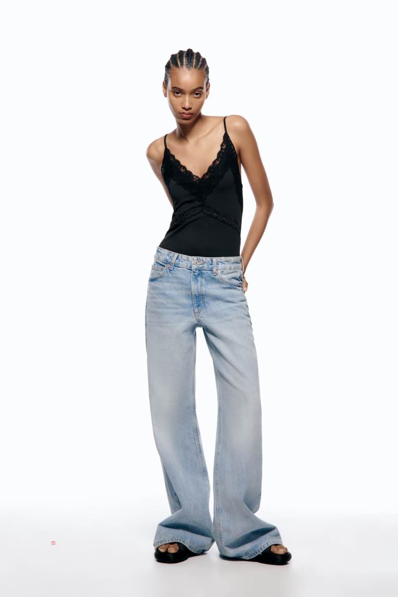ZARA STRETCH WITH LACE TRIM Bodysuit Dam Svarta | ZIXKH-8210