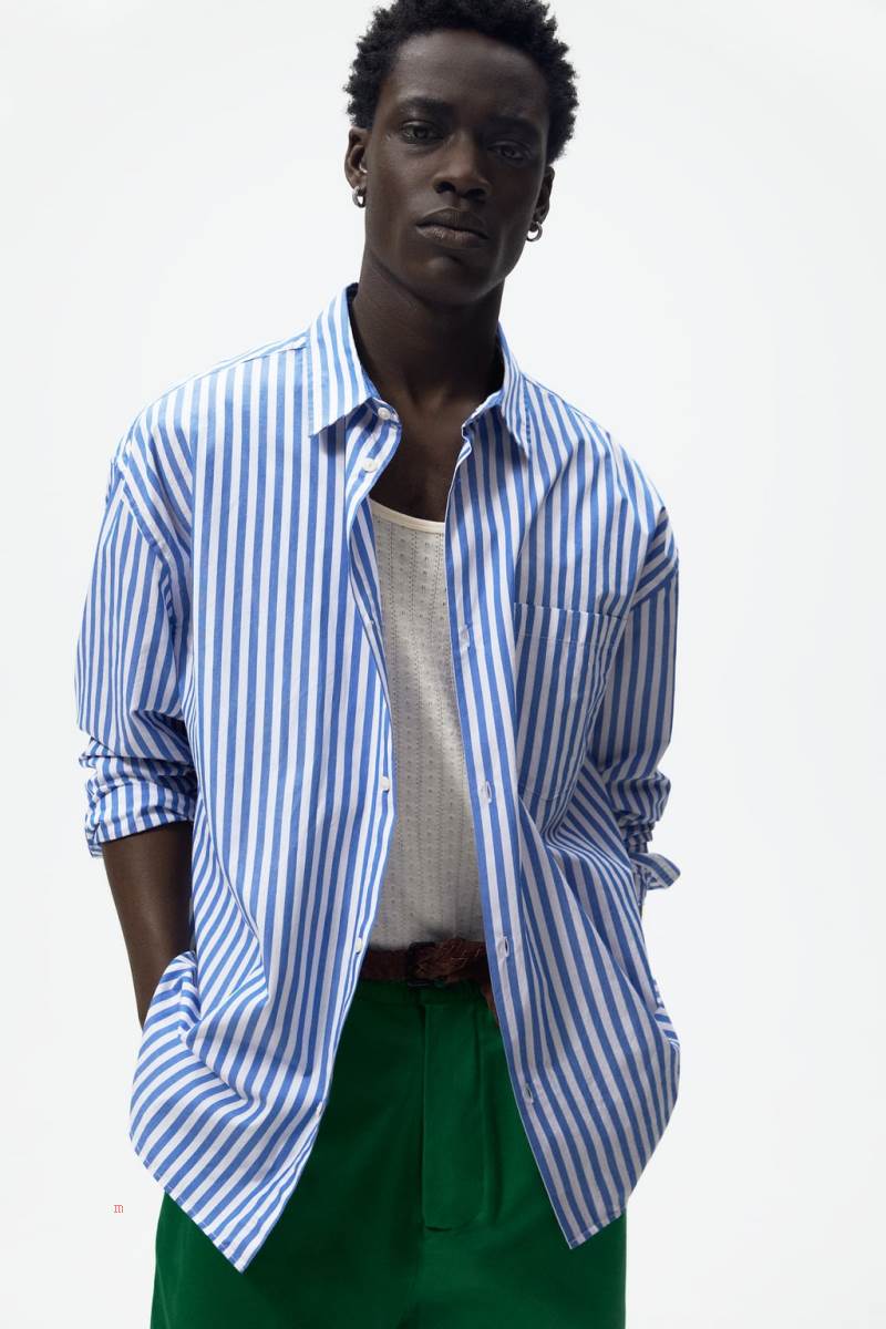 ZARA STRIPED BY JAVIER S. MEDINA Skjorta Herr Blå | RXSMF-5627