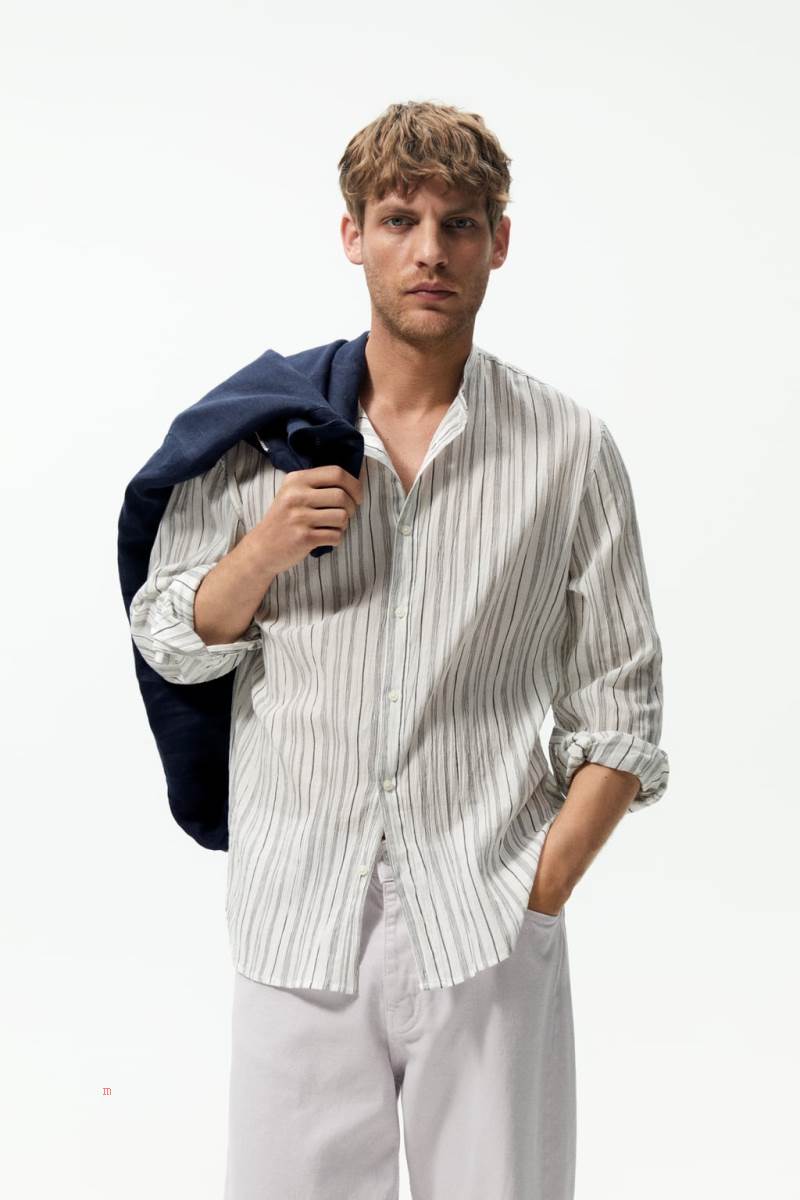 ZARA STRIPED CREASED-EFFECT Skjorta Herr Svarta | AXOID-9238