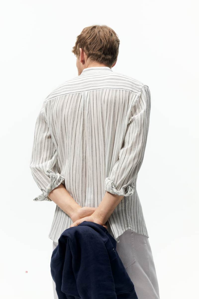 ZARA STRIPED CREASED-EFFECT Skjorta Herr Svarta | AXOID-9238
