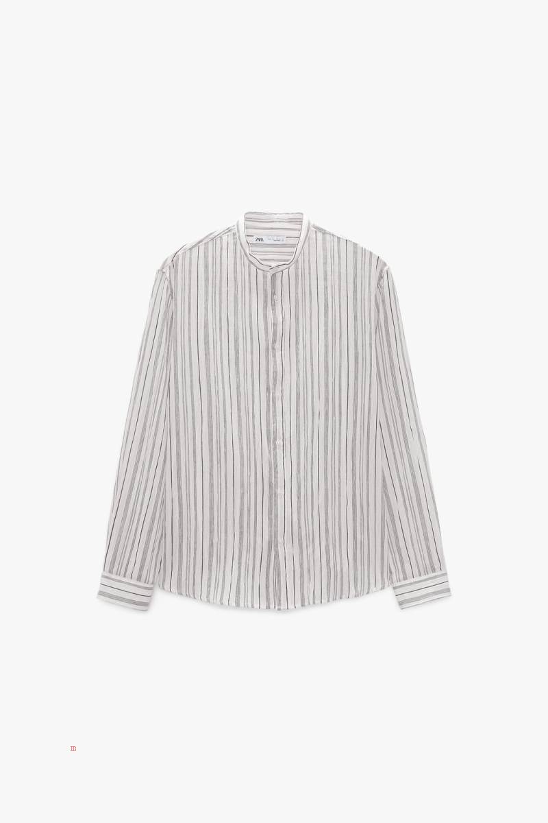 ZARA STRIPED CREASED-EFFECT Skjorta Herr Svarta | AXOID-9238
