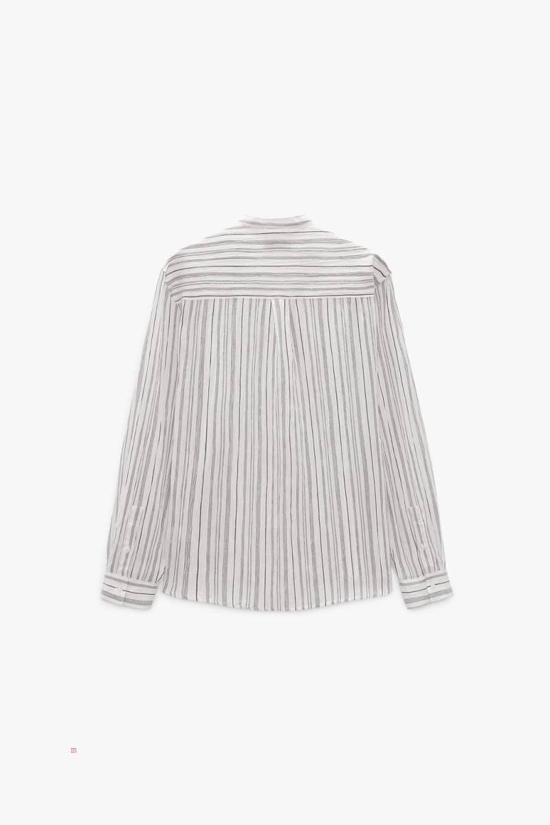 ZARA STRIPED CREASED-EFFECT Skjorta Herr Svarta | AXOID-9238