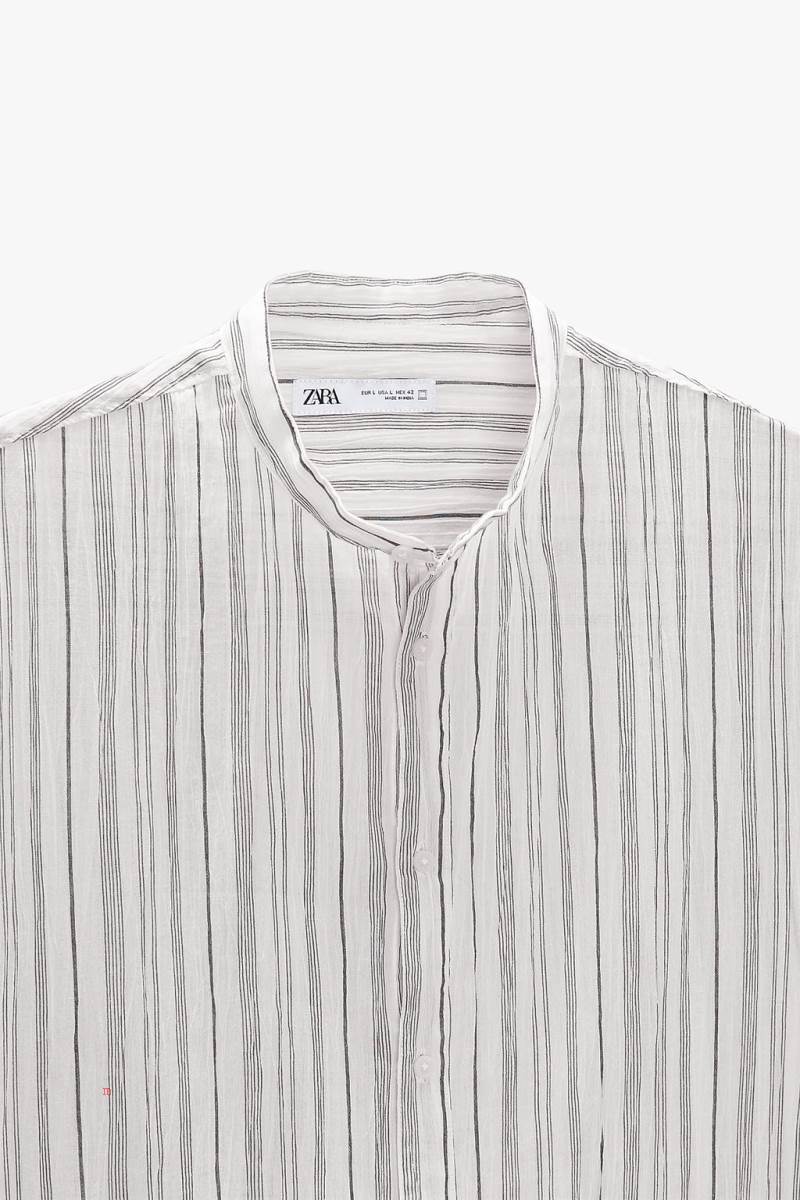 ZARA STRIPED CREASED-EFFECT Skjorta Herr Svarta | AXOID-9238