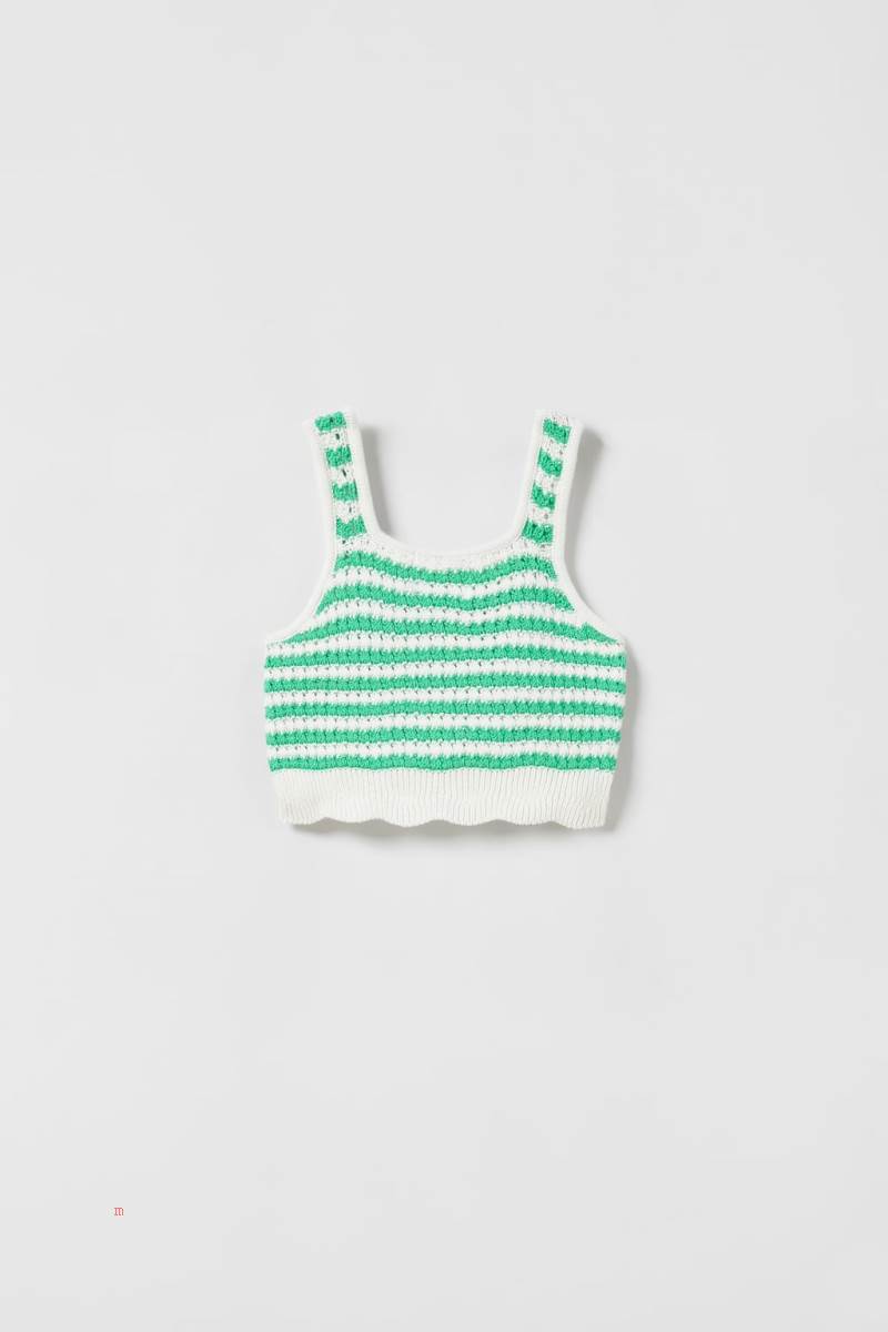 ZARA STRIPED CROCHET TOP WITH SCALLOPED FINISH Tröjor Tjej Vita Gröna | PGUCB-8740