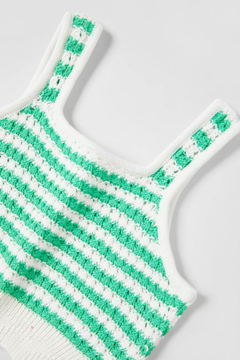 ZARA STRIPED CROCHET TOP WITH SCALLOPED FINISH Tröjor Tjej Vita Gröna | PGUCB-8740