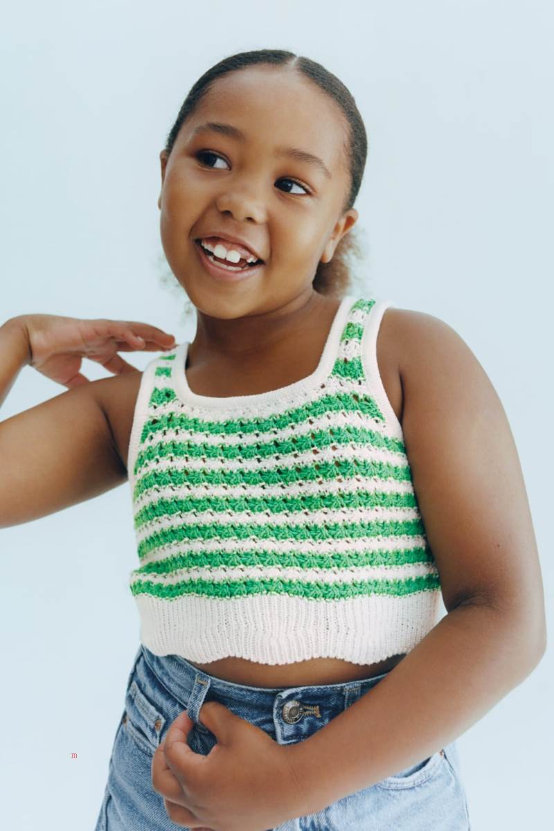 ZARA STRIPED CROCHET TOP WITH SCALLOPED FINISH Tröjor Tjej Vita Gröna | PGUCB-8740
