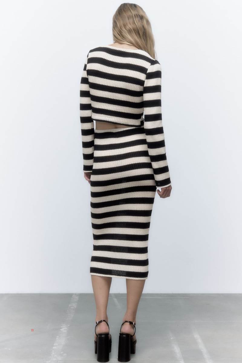 ZARA STRIPED Crop Top Dam Svarta Vita | GJMQT-5342
