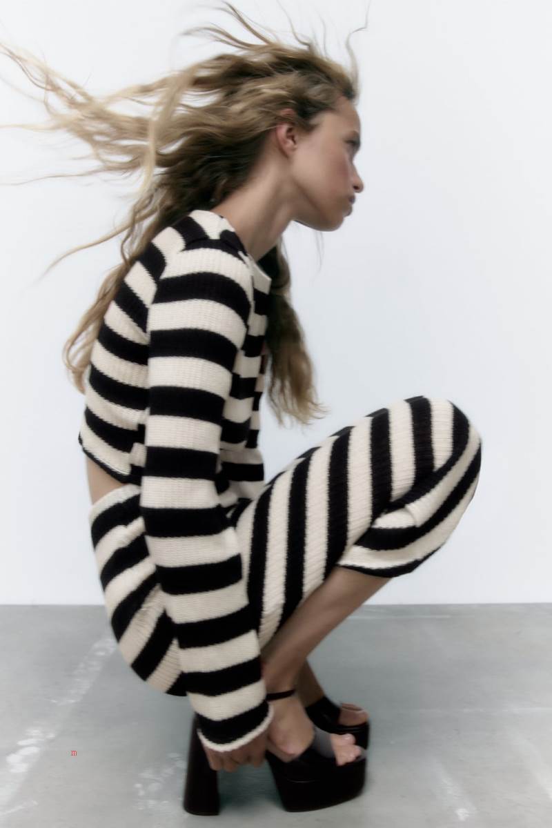 ZARA STRIPED Crop Top Dam Svarta Vita | GJMQT-5342