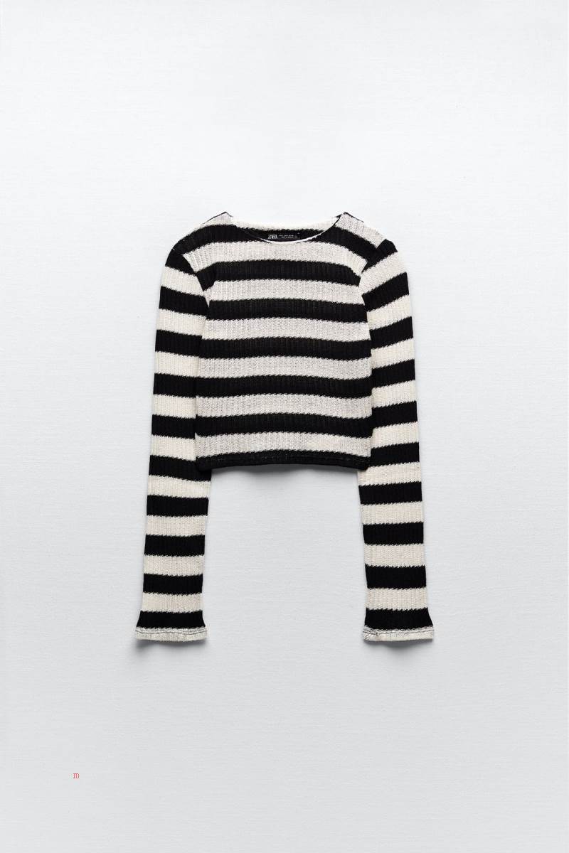 ZARA STRIPED Crop Top Dam Svarta Vita | GJMQT-5342