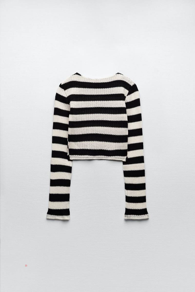ZARA STRIPED Crop Top Dam Svarta Vita | GJMQT-5342
