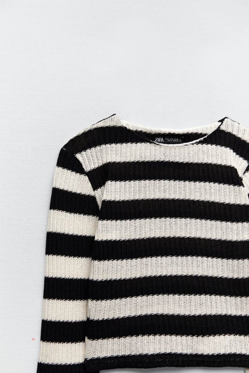 ZARA STRIPED Crop Top Dam Svarta Vita | GJMQT-5342