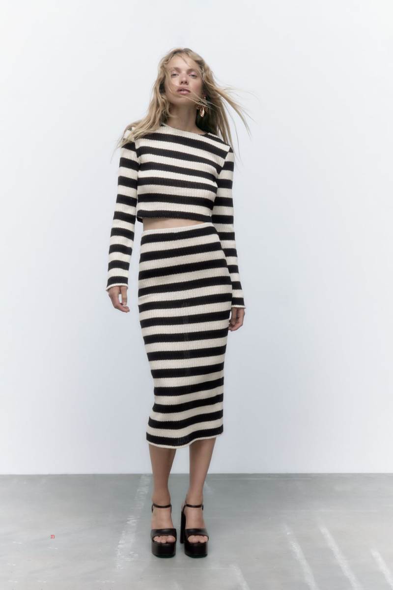 ZARA STRIPED Crop Top Dam Svarta Vita | GJMQT-5342