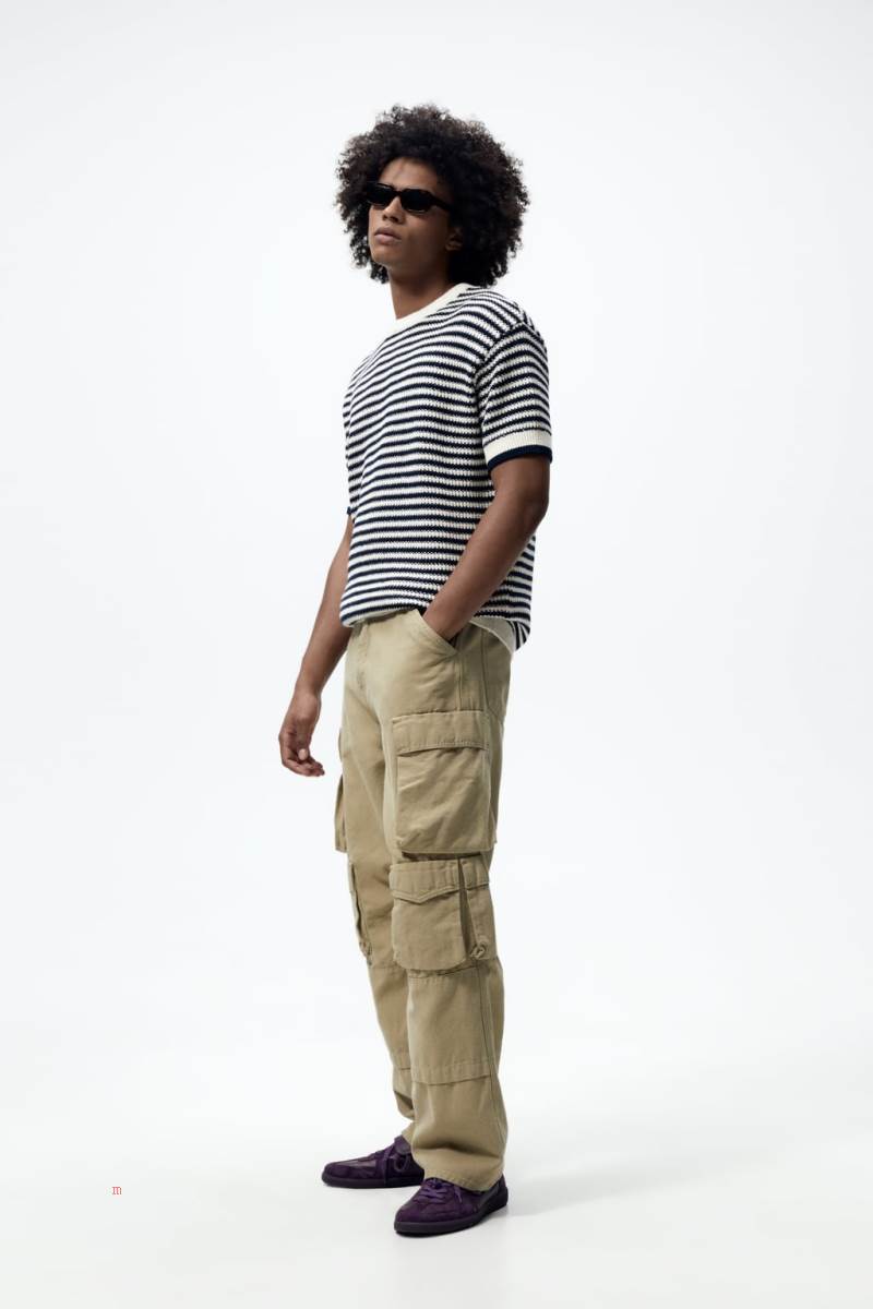 ZARA STRIPED KNIT T-shirt Herr Marinblå Blå | EONBP-3657