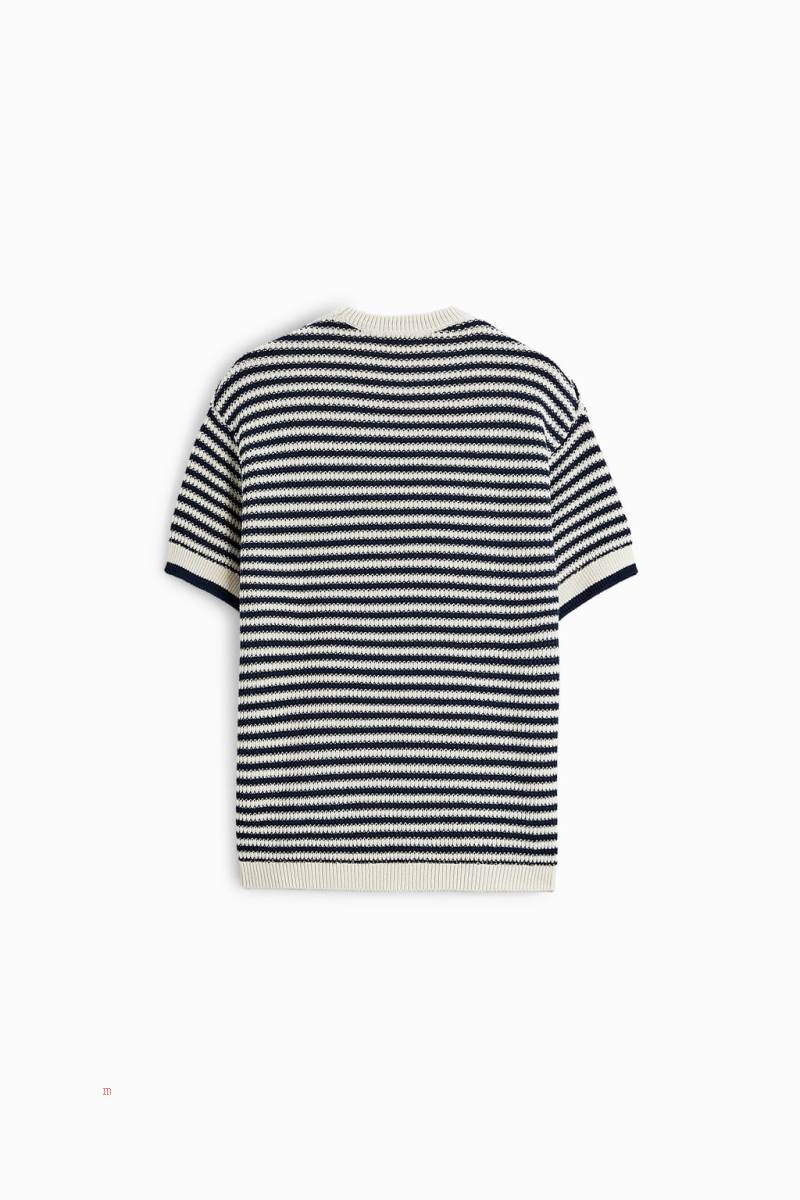 ZARA STRIPED KNIT T-shirt Herr Marinblå Blå | EONBP-3657
