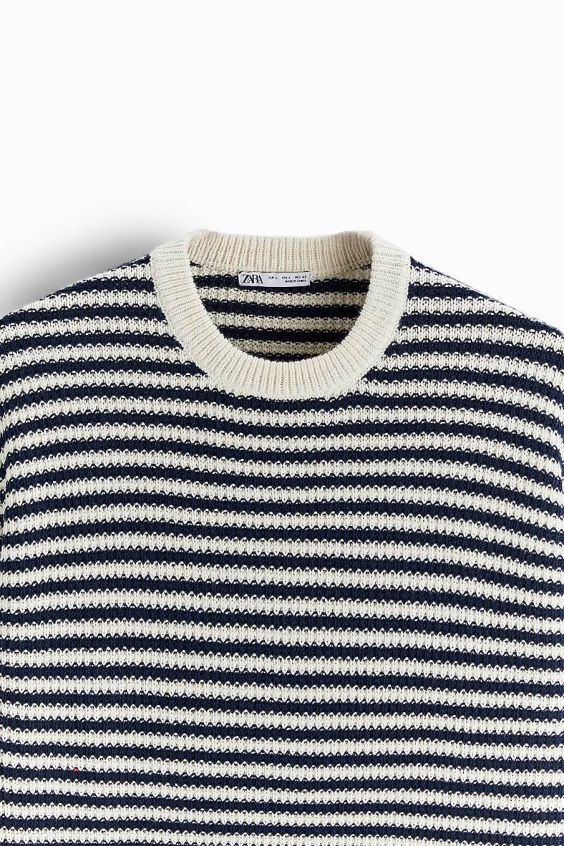 ZARA STRIPED KNIT T-shirt Herr Marinblå Blå | EONBP-3657