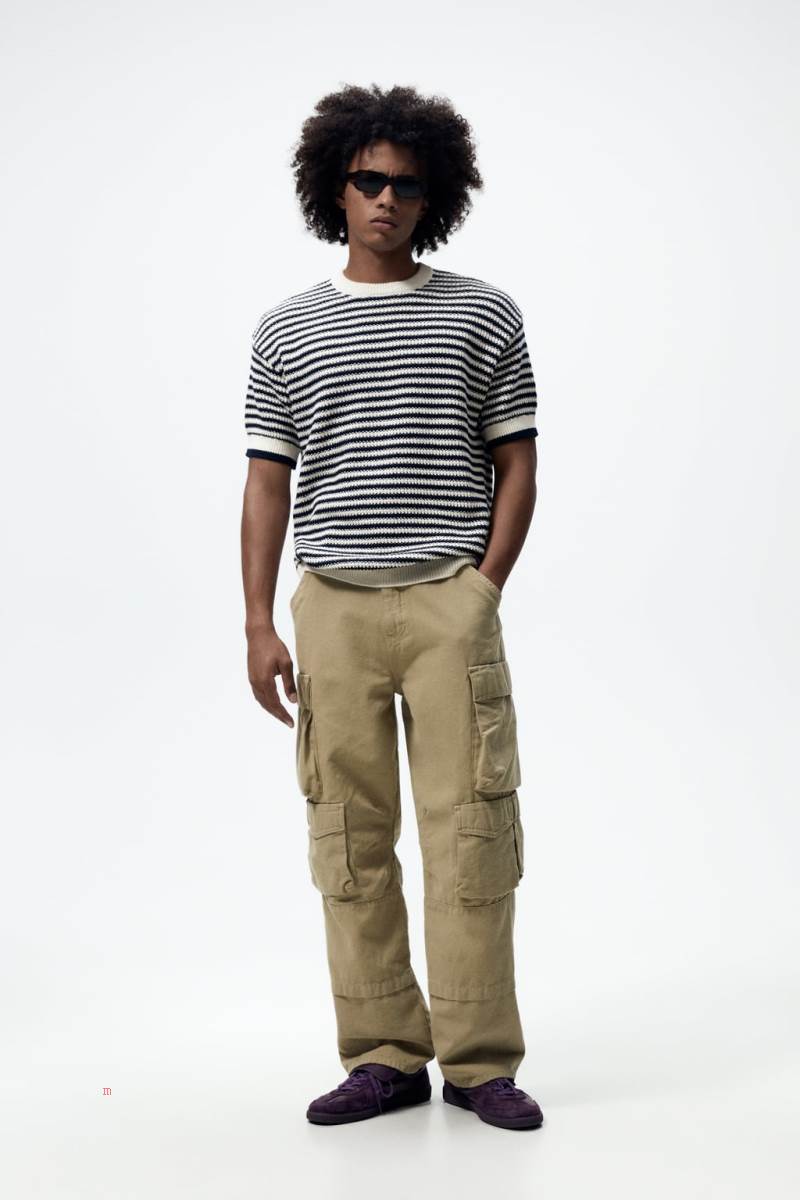 ZARA STRIPED KNIT T-shirt Herr Marinblå Blå | EONBP-3657
