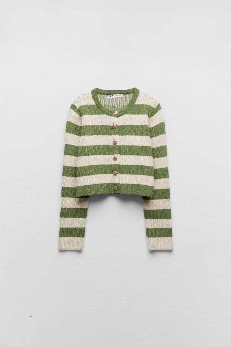 ZARA STRIPED KNIT WITH GOLD BUTTONS Cardigan Dam Colorful | FLOMZ-8105