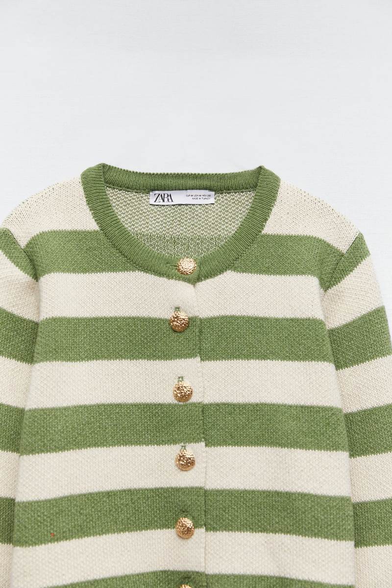 ZARA STRIPED KNIT WITH GOLD BUTTONS Cardigan Dam Colorful | FLOMZ-8105